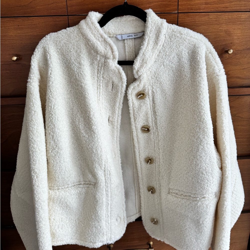 Mango Cream fleece Boucle Button-Up Women's Jacket